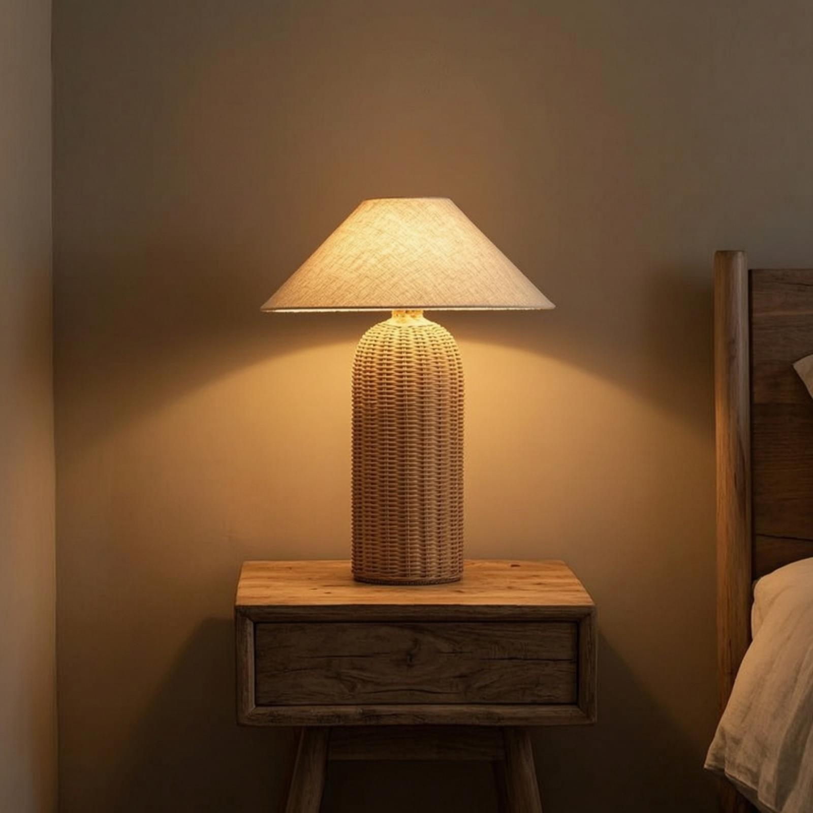 Lighting Decor Bedroom - Lampka nocna z rattanową podstawą i